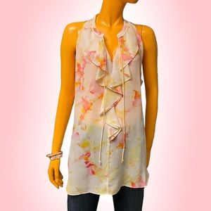 ZAC & RACHEL Watercolor Tie Dye Look printed semi sheer Sleeveless Blouse